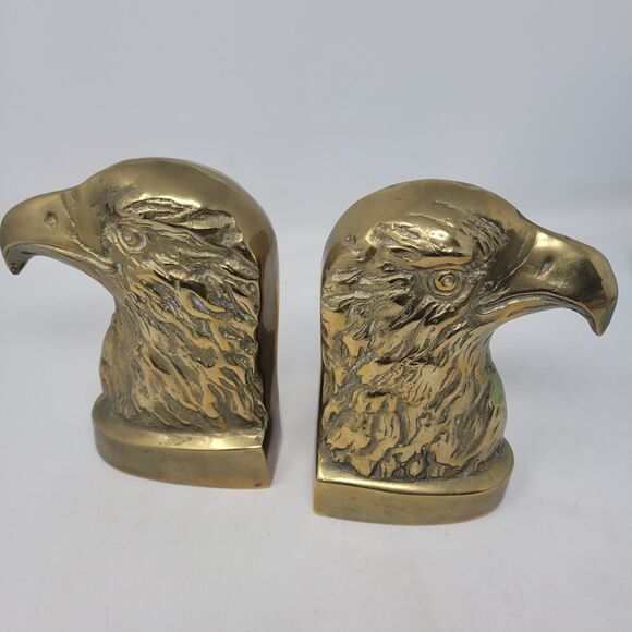 Eagle Head PAIR VTG Bookend or Brass Door Stopper Heavy "MadMen" 1950's Federal - Picture 2 of 13